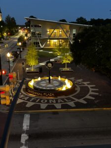 Centennial Plaza illuminated fountain and clock image