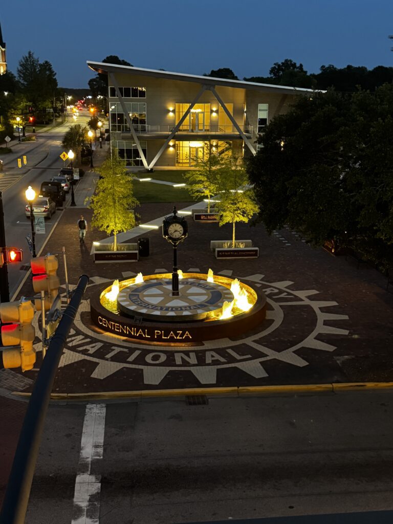 Centennial Plaza illuminated fountain and clock image